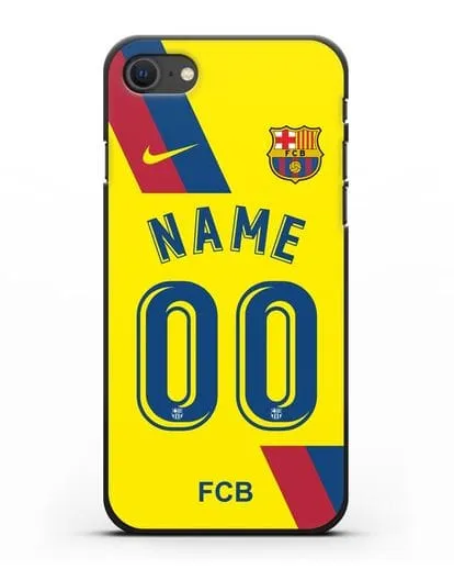 Именной чехол Барселона с фамилией и номером (сезон 2019-2020) желтая форма силиконовый для iPhone SE 2020