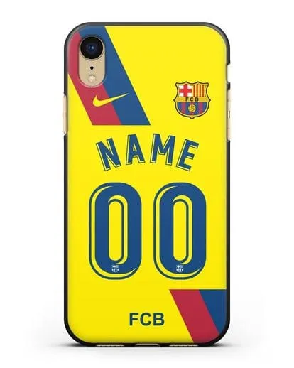Именной чехол Барселона с фамилией и номером (сезон 2019-2020) желтая форма силиконовый для iPhone XR