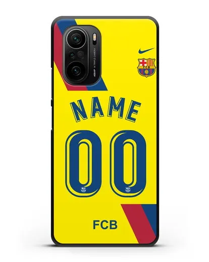 Именной чехол Барселона с фамилией и номером (сезон 2019-2020) желтая форма силиконовый для Xiaomi Poco F3