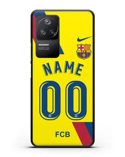 Именной чехол Барселона с фамилией и номером (сезон 2019-2020) желтая форма силиконовый для Xiaomi Poco F4