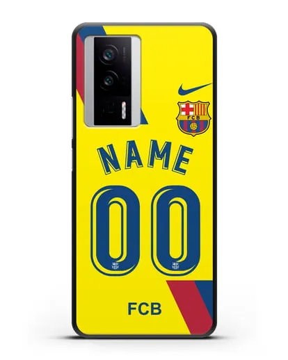Именной чехол Барселона с фамилией и номером (сезон 2019-2020) желтая форма силиконовый для Xiaomi Poco F5 Pro