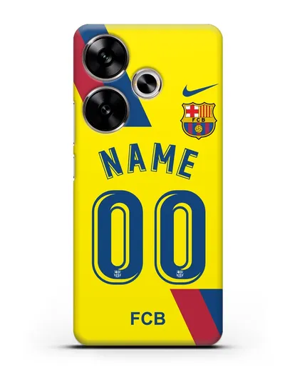 Именной чехол Барселона с фамилией и номером (сезон 2019-2020) желтая форма силиконовый для Xiaomi Poco F6