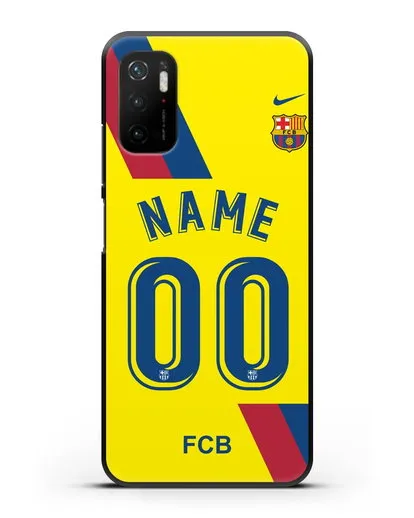 Именной чехол Барселона с фамилией и номером (сезон 2019-2020) желтая форма силиконовый для Xiaomi Poco M3 Pro