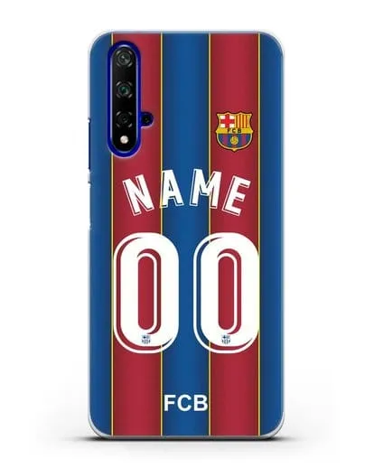 Именной чехол ФК Барселона с фамилией и номером (сезон 2020-2021) домашняя форма силиконовый для Honor 20