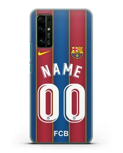 Именной чехол ФК Барселона с фамилией и номером (сезон 2020-2021) домашняя форма силиконовый для Honor 30
