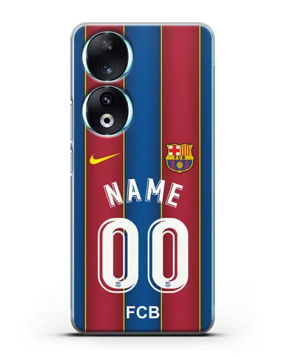 Именной чехол ФК Барселона с фамилией и номером (сезон 2020-2021) домашняя форма силиконовый для Honor 90