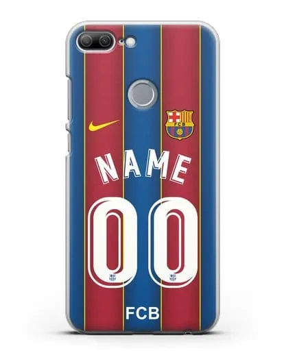 Именной чехол ФК Барселона с фамилией и номером (сезон 2020-2021) домашняя форма силиконовый для Honor 9 Lite