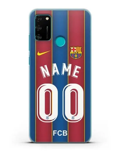 Именной чехол ФК Барселона с фамилией и номером (сезон 2020-2021) домашняя форма силиконовый для Honor 9A