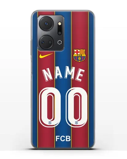 Именной чехол ФК Барселона с фамилией и номером (сезон 2020-2021) домашняя форма силиконовый для Honor X7a