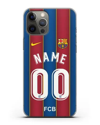 Именной чехол ФК Барселона с фамилией и номером (сезон 2020-2021) домашняя форма силиконовый для iPhone 12 Pro Max