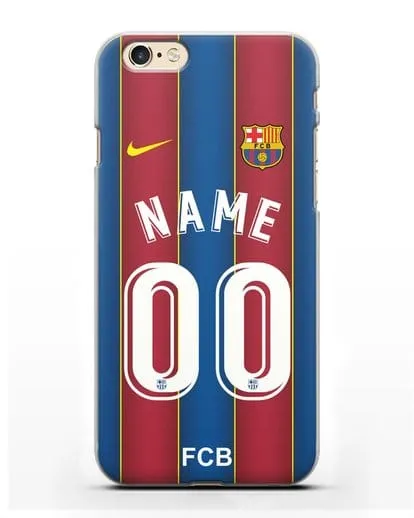 Именной чехол ФК Барселона с фамилией и номером (сезон 2020-2021) домашняя форма силиконовый для iPhone 6