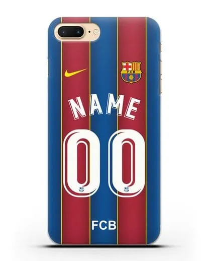 Именной чехол ФК Барселона с фамилией и номером (сезон 2020-2021) домашняя форма силиконовый для iPhone 8 Plus