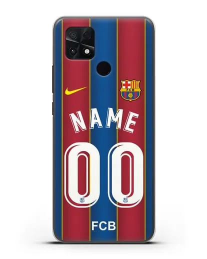 Именной чехол ФК Барселона с фамилией и номером (сезон 2020-2021) домашняя форма силиконовый для Xiaomi Poco C40