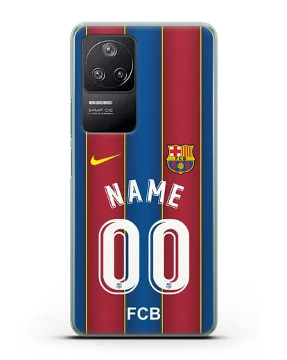 Именной чехол ФК Барселона с фамилией и номером (сезон 2020-2021) домашняя форма силиконовый для Xiaomi Poco F4