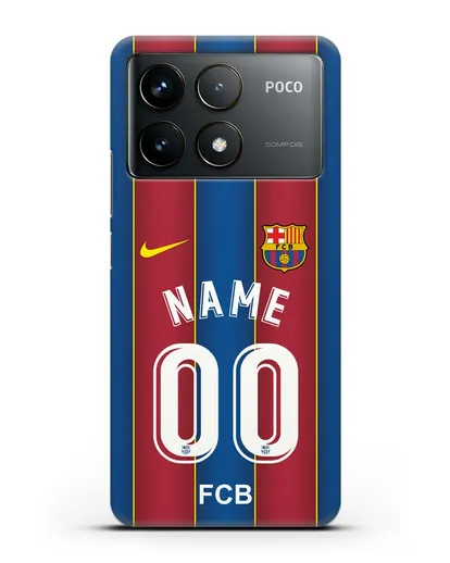 Именной чехол ФК Барселона с фамилией и номером (сезон 2020-2021) домашняя форма силиконовый для Xiaomi Poco F6 Pro