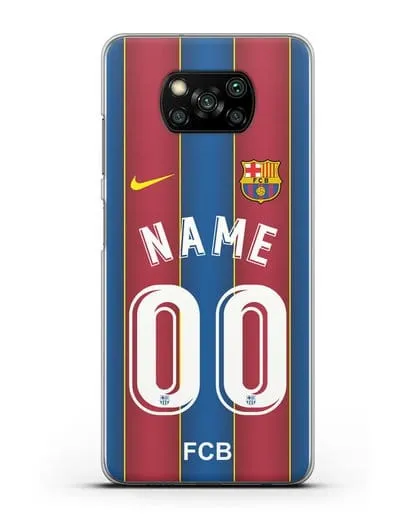 Именной чехол ФК Барселона с фамилией и номером (сезон 2020-2021) домашняя форма силиконовый для Xiaomi Poco X3