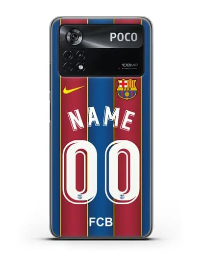 Именной чехол ФК Барселона с фамилией и номером (сезон 2020-2021) домашняя форма силиконовый для Xiaomi Poco X4 Pro