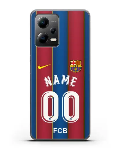 Именной чехол ФК Барселона с фамилией и номером (сезон 2020-2021) домашняя форма силиконовый для Xiaomi Poco X5
