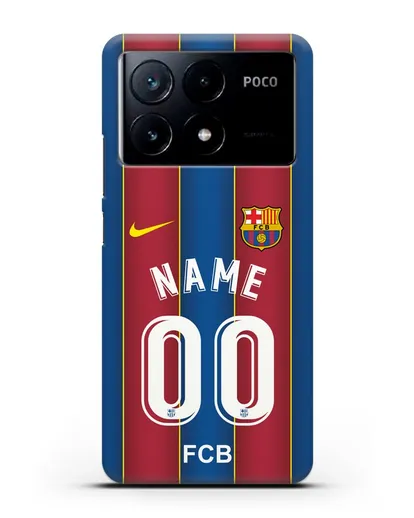 Именной чехол ФК Барселона с фамилией и номером (сезон 2020-2021) домашняя форма силиконовый для Xiaomi Poco X6 Pro