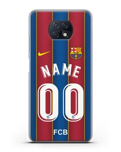 Именной чехол ФК Барселона с фамилией и номером (сезон 2020-2021) домашняя форма силиконовый для Xiaomi Redmi Note 9T