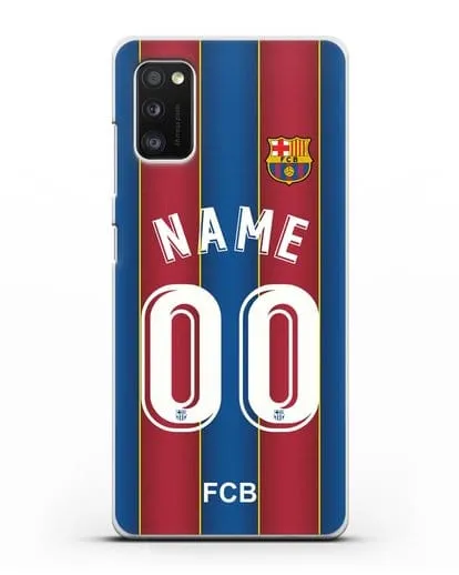 Именной чехол ФК Барселона с фамилией и номером (сезон 2020-2021) домашняя форма силиконовый для Samsung Galaxy A41 [SM-A415F]