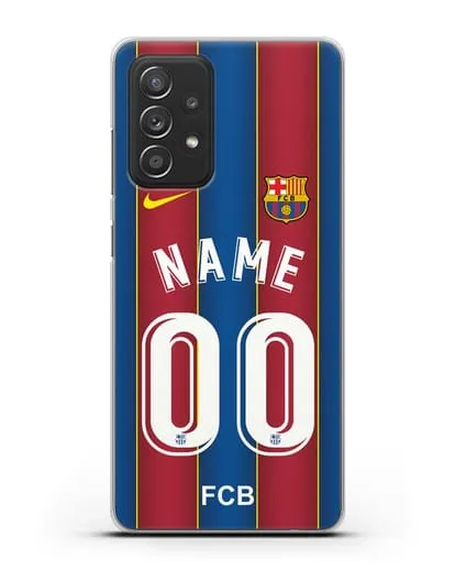 Именной чехол ФК Барселона с фамилией и номером (сезон 2020-2021) домашняя форма силиконовый для Samsung Galaxy A53