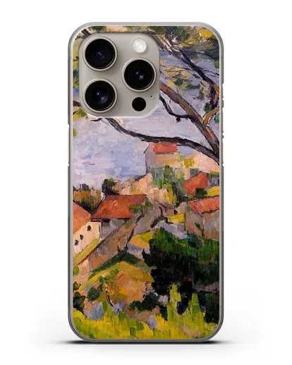 Чехол Л'Эстак. Вид сквозь деревья (Сезанн Поль) силиконовый для iPhone 15 Pro