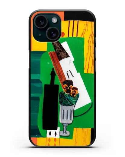 Чехол Скрипка, бутылка, цветы в стакане и восьмерка пик (Маркусси Луи) силиконовый для iPhone 15