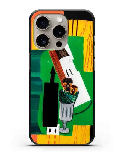 Чехол Скрипка, бутылка, цветы в стакане и восьмерка пик (Маркусси Луи) силиконовый для iPhone 15 Pro