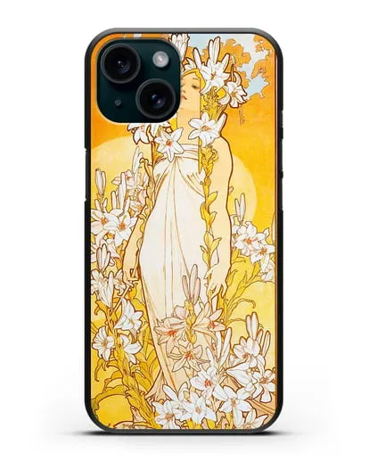 Чехол Лилии (Муха Альфонс Мариа) силиконовый для iPhone 15