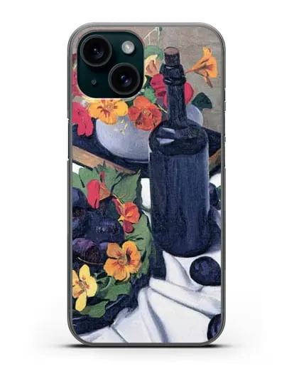 Чехол Настурции и сливы (Валлоттон Феликс) силиконовый для iPhone 15