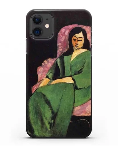 Чехол Лоретта в зеленой одежде на черном фоне (Матисс Анри) силиконовый для iPhone 11