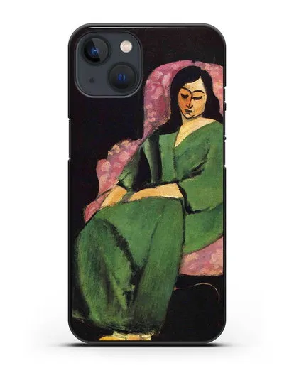 Чехол Лоретта в зеленой одежде на черном фоне (Матисс Анри) силиконовый для iPhone 13 Mini