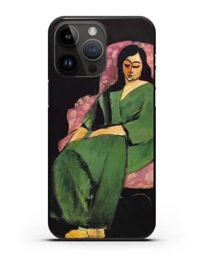 Чехол Лоретта в зеленой одежде на черном фоне (Матисс Анри) силиконовый для iPhone 14 Pro Max