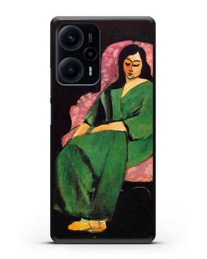 Чехол Лоретта в зеленой одежде на черном фоне (Матисс Анри) силиконовый для Xiaomi Poco F5