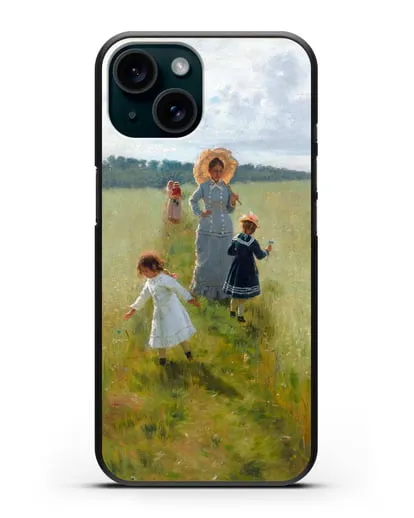 Чехол На меже. В.А.Репина с детьми идёт по меже (Репин Илья) силиконовый для iPhone 15