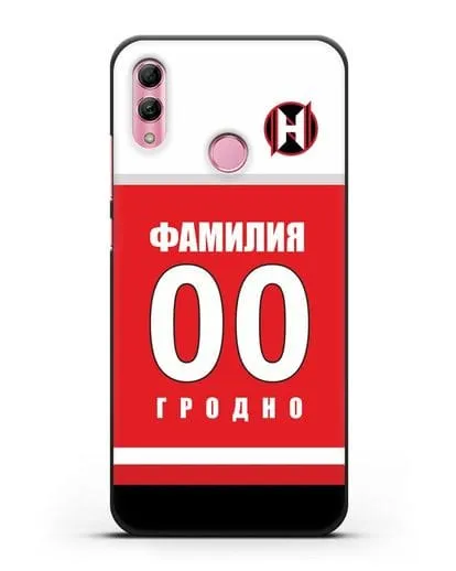 Именной чехол ХК Неман Гродно с фамилией и номером (сезон 2018-2019) красная форма силиконовый для Honor 10 Lite