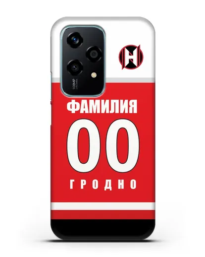 Именной чехол ХК Неман Гродно с фамилией и номером (сезон 2018-2019) красная форма силиконовый для Honor 200 Lite