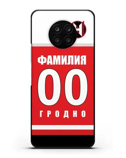 Именной чехол ХК Неман Гродно с фамилией и номером (сезон 2018-2019) красная форма силиконовый для Honor 50 lite