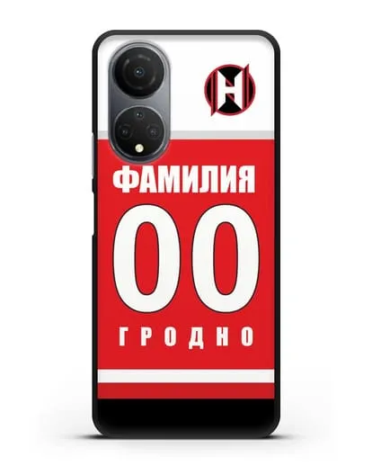 Именной чехол ХК Неман Гродно с фамилией и номером (сезон 2018-2019) красная форма силиконовый для Honor X7