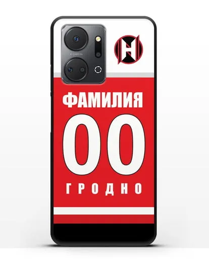 Именной чехол ХК Неман Гродно с фамилией и номером (сезон 2018-2019) красная форма силиконовый для Honor X7a