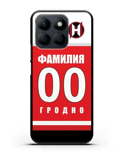 Именной чехол ХК Неман Гродно с фамилией и номером (сезон 2018-2019) красная форма силиконовый для Honor X8b