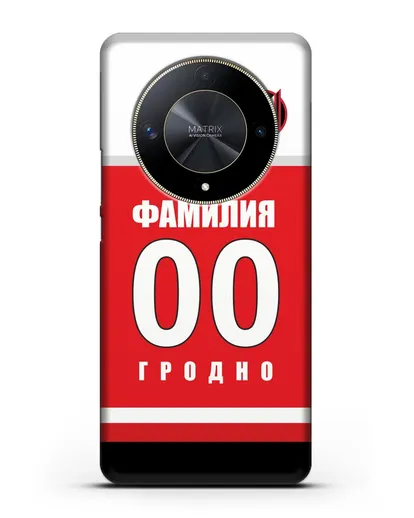 Именной чехол ХК Неман Гродно с фамилией и номером (сезон 2018-2019) красная форма силиконовый для Honor X9b