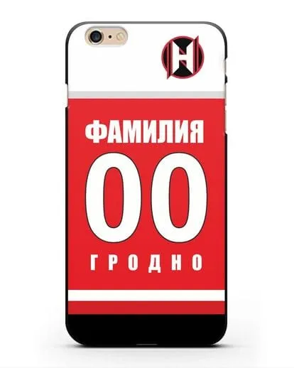 Именной чехол ХК Неман Гродно с фамилией и номером (сезон 2018-2019) красная форма силиконовый для iPhone 6 Plus