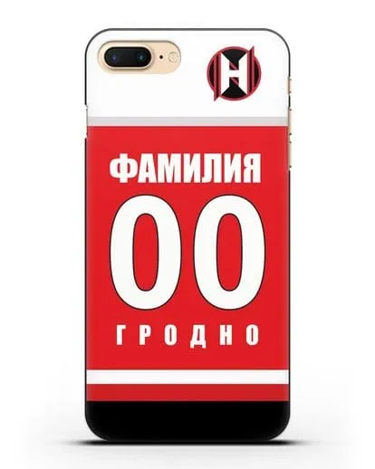 Именной чехол ХК Неман Гродно с фамилией и номером (сезон 2018-2019) красная форма силиконовый для iPhone 8 Plus