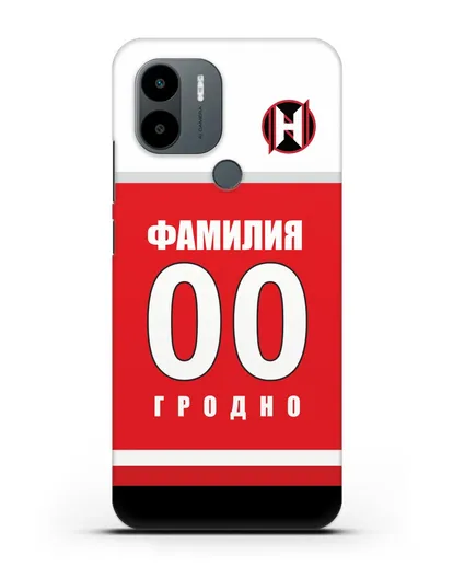 Именной чехол ХК Неман Гродно с фамилией и номером (сезон 2018-2019) красная форма силиконовый для Xiaomi Poco C51