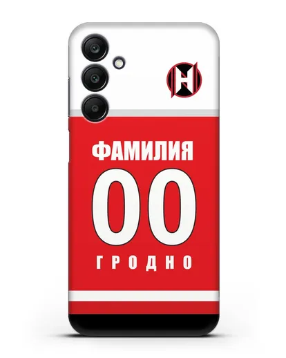 Именной чехол ХК Неман Гродно с фамилией и номером (сезон 2018-2019) красная форма силиконовый для Samsung Galaxy A25 [SM-A256]