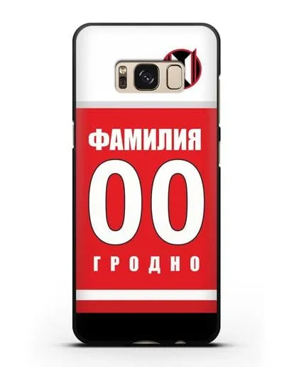 Именной чехол ХК Неман Гродно с фамилией и номером (сезон 2018-2019) красная форма силиконовый для Samsung Galaxy S8 Plus [SM-G955F]