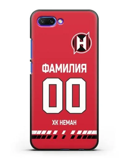 Именной чехол ХК Неман Гродно с фамилией и номером (сезон 2019-2020) красная форма силиконовый для Honor 10