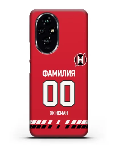 Именной чехол ХК Неман Гродно с фамилией и номером (сезон 2019-2020) красная форма силиконовый для Honor 200